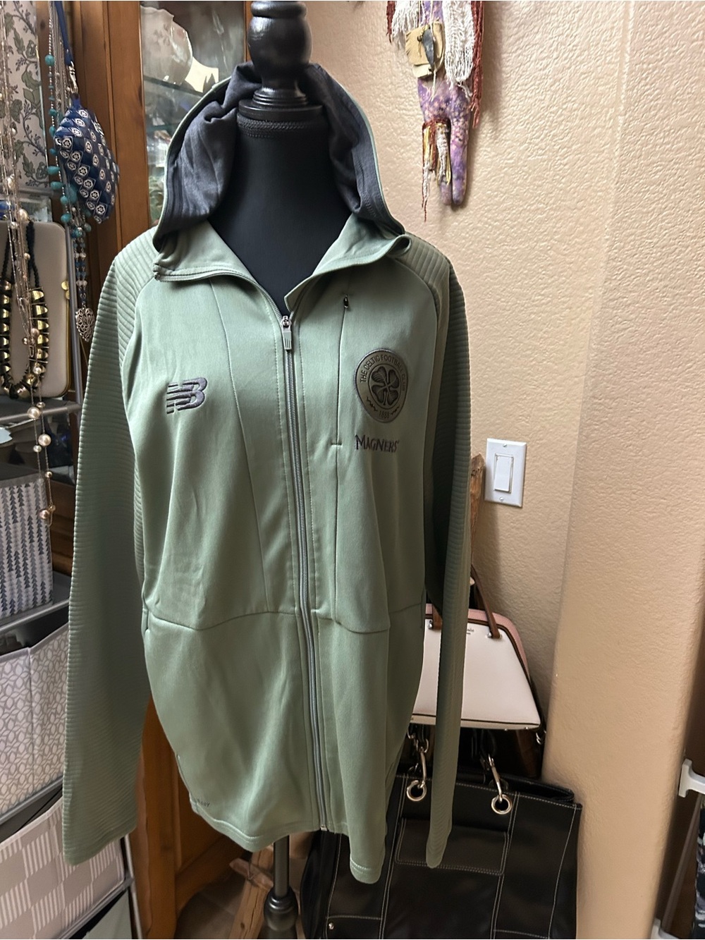New Balance Olive Green Full Zip Utility Jacket with Hood